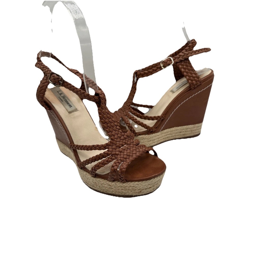 L.K. Bennett Aquina Woven Leather Espadrille Wedge 37 (US 6 1/2) Strappy Sandal